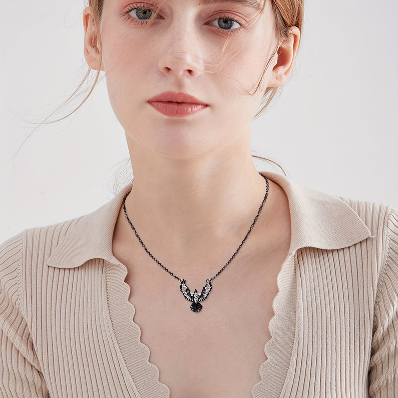 S925 Sterling Silver Raven Pendant Necklace, Gothic Gift